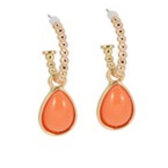 Teardrop Coated Stone Drop Hoops - Picture 2 of 2